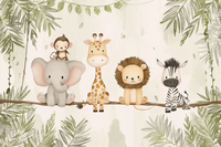 Papier peint adhésif mural souple à l'effigie d'animaux de la jungle en aquarelle, personnages animaliers fantaisistes pour chambre d'enfant douillette