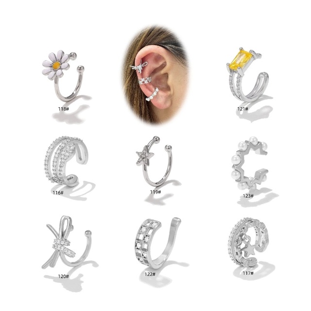 Zircon Pearl Butterfly Bow and Flower Drop Oil Non Pierced Ear Cuff Trendy Ear Clip for Women