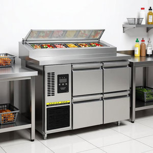 NobleSnow PS1200F-4T-304 Mesa Refrigerada para Preparación de <span class=keywords><strong>Pizza</strong></span> de 1.2m con Cuatro Cajones, Ahorro de Energía, Doble Zona de Temperatura - Product Image 2
