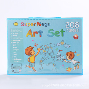 Ensemble de 208 pinceaux en PVC, cadeau pour enfants, ensemble de dessin artistique, crayons de couleur, crayons <span class=keywords><strong>aquarelle</strong></span>, bloc-notes inclus, papeterie - Product Image 4