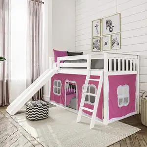 双层床双层木制女婴带滑梯阁楼儿童双人双层床木质儿童床现代学步床