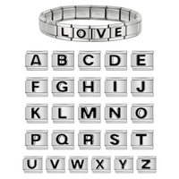 Bracelet unisexe en acier inoxydable 9 mm, avec breloques italiennes à maillons, 26 lettres anglaises A-Z toutes couleurs, pour la création de bijoux DIY – Tendance Mode