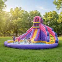 Parc aquatique gonflable coloré en PVC commercial avec toboggan, aire de jeux pour enfants et adultes, toboggan gonflable extérieur pour jardin
