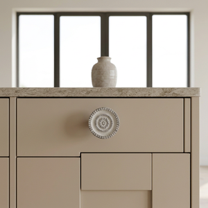 AK Brass Round Wheel Metal Cabinet Knob Grey & White Finish Standard Shelf Door Furniture Handle Decorative <b>Hardware</b> - Product Image 4