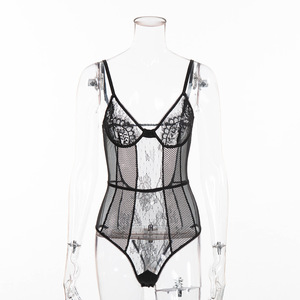 Lingerie sexy en dentelle pour femmes de haute qualité, col en V, sous-vêtements avec contrôle léger, tricot fin, érotique, nu, conjoint - Product Image 5