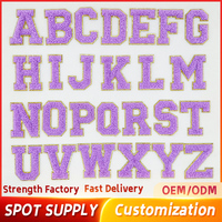 Set lengkap kustom 5.5cm lem pendukung berperekat A-Z stik huruf Chenille Glitter emas untuk tas pakaian