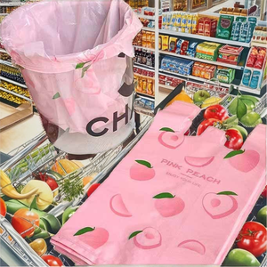 Bolsa de Polietileno Grueso con Cordón y Fuelle Lateral, con Relieve de Corazón Rosa, Reciclable, para Supermercado, Exhibición y Embalaje de Basura - Product Image 2