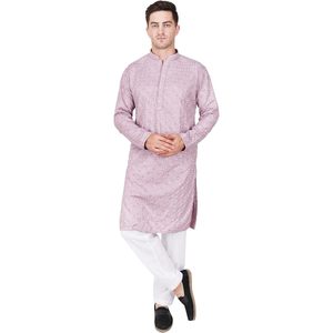 Conjunto de Kurta y Pijama Bordado para Hombre Triloki, 100% Poliéster, Ropa Tradicional Étnica India - Product Image 1