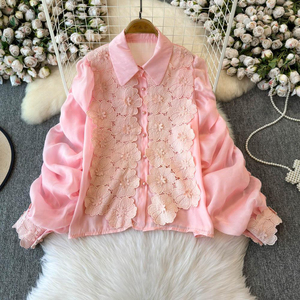 宫廷风格浮雕画重工业拼布设计女式衬衫 - Product Image 1
