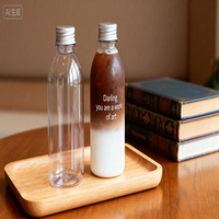 Bouteille en plastique PET jetable pour boissons énergisantes, thé au lait, crème glacée, desserts, emballage avec fermeture à anneau, sérigraphie