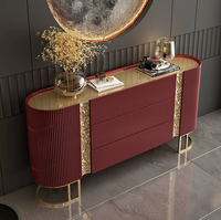 Buffet de luxe léger laqué, meuble de rangement avec plateau en pierre frittée de haute qualité, mobilier moderne en acier inoxydable pour la maison