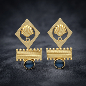 Pendientes de Gota Dorados con Gema Hidroeléctrica de Zafiro Único y Brillante, Chapados en Oro, Étnicos, Hechos a Mano, de Latón, para Compromiso - Product Image 2