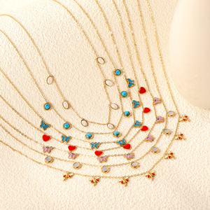 Wholesale Jewelry Fashion 18k Gold Plated Stainless Steel Zircon Pearl Turquoise Shell Heart Round Butterfly Charm Bracelet - Product Image 3