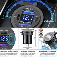 Chargeur USB de haute qualité à 3 ports 12V/24V, double prise USB 18W QC 3.0 et 20W PD USB-C pour voiture, moto, avec voltmètre et interrupteur d'alimentation