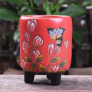 Pot à succulentes en céramique peint à la main avec motif papillon et fleur, <span class=keywords><strong>jardinière</strong></span> <span class=keywords><strong>sur</strong></span> <span class=keywords><strong>pied</strong></span> pour cactus avec 6 options de couleurs pour plantes d'intérieur - Product Image 4
