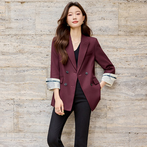 Women's Grey Blazer With Turn Up Sleeve Solid Color Polyester Anti-Wrinkle Professional Casual Commuting Top - Product Image 2