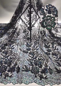 2020 nueva tela de lentejuelas francés encaje neto de verde y azul tela de lentejuelas de Nigeria láser boda tela de encaje - Product Image 5