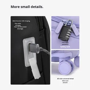 <span class=keywords><strong>Valise</strong></span> cabine <span class=keywords><strong>ultra</strong></span>-légère Oxford 20 pouces pour femme 2024 avec interface USB, cadenas, bagage de voyage de loisirs, <span class=keywords><strong>valise</strong></span> à roulettes - Product Image 4