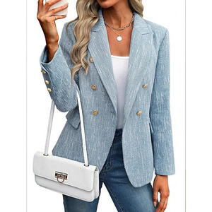 Blazer Elegante <span class=keywords><strong>para</strong></span> <span class=keywords><strong>Mujer</strong></span>, Corte Entallado, Tejido de Poliéster, Cierre Cruzado con Botones, Manga Larga, Estilo Formal <span class=keywords><strong>para</strong></span> <span class=keywords><strong>Oficina</strong></span> - Product Image 1