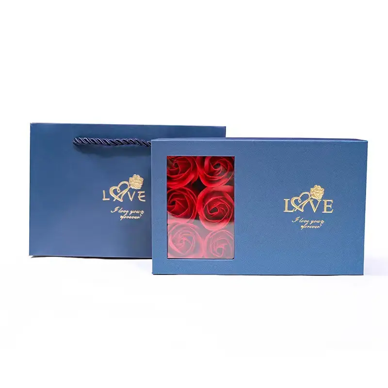 Factory Wholesale Luxury Six Soap Eternal Rose Flower Gift Box PVS Window Factory Price Valentines Jewelry Necklace Ring Box