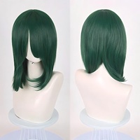Wig Cosplay Anime Dasar Sedang 40Cm, Wig Rambut Sintetis Tahan Panas, Pirang Hitam Putih Merah Merah Muda Hijau Coklat Emas Biru
