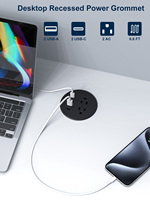 PD20W/65W œillet d'alimentation intégré multi-prise 2 USB-A + 2 Ports USB-C utilisation hospitalière industrielle matériau ABS intégré USB de bureau