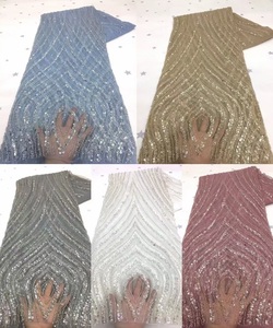 Nuovo arrivo del Commercio All'ingrosso Francese tulle ricamato con paillettes in rilievo di tulle del merletto del tessuto Per La Cerimonia Nuziale del Vestito Da Sera - Product Image 2