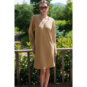 Robe en lyocell et polyester à manches longues pour femme avec col zippé, style corset-casco, robe pull - Product Image 1