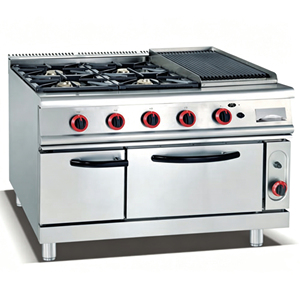 Fornello a Gas Commerciale a 4 Fuochi in Acciaio Inox 304 per Uso Alimentare con Forno, Griglia e Piastra, Indipendente per Ristoranti - Product Image 1