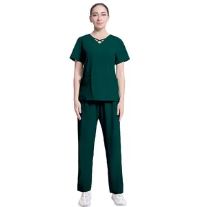 Wholesale fashion V-neck operating room beauty salon dentist nurse scrub uniform sets