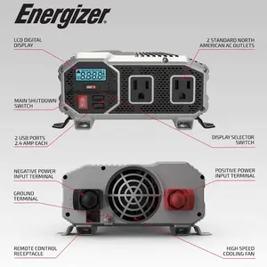 محول طاقة يعمل على موجات جيبية معدلة من Energizer بقدرة 1500 واط ومحول طاقة للسيارة بجهد 12 فولت و110 فولت و220 فولت حاصل على شهادة CE ETL