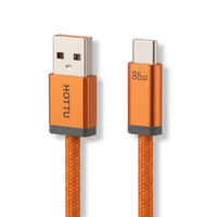 Câble de charge USB-A vers Type-C tressé orange 88W pour smartphone, tablette, ordinateur portable, batterie externe, voiture, maison, voyage