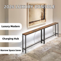 Ensemble de 2 tables consoles modernes de luxe en bois avec base tréteau et station de charge pour salon - Collection 2026