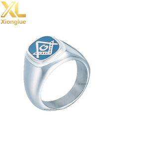 High Quality 18K Gold Plated Blue Oil Enamel Stainless Steel Unisex Hiphop Punk Freemason <b>Masonic</b> Custom Rings <b>Gift</b> - Product Image 3