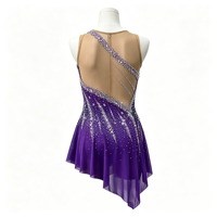 Robe de patinage artistique violette à une épaule, dos ouvert, ornée de strass, pour filles et adultes