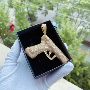 Fashion AK47 Revolver Uzi Gun Pendant Necklaces Women Men Hip Hop Jewelry Steampunk Bling Rhinestone Gold Long Chain Necklace