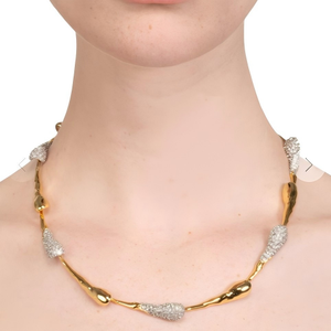 Fashionable Gold-Plated Two-Tone Brass Full <strong>Crystal</strong> Irregular Shiny Plain Gold Long Teardrop Link <strong>Choker</strong> <strong>Necklace</strong> for Women - Product Image 2