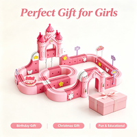 Princess Park Electric Magnetic Orbit 90Pcs, Pink Castle Magnetic Tiles Building Toy Slot Car Toy Sets
