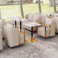 Ensemble de sièges de style moderne de luxe, meubles de restaurant personnalisés en métal durable, canapé et table en PU pour bar, bistrot, club
