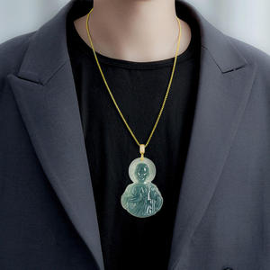 จี้หยกเจไดต์สีน้ำเงินธรรมชาติรูปนักบุญยูดา พร้อมตัวเรือนเงินแท้ S925 เครื่องประดับสำหรับผู้หญิง พร้อมใบรับรอง D453 - Product Image 4