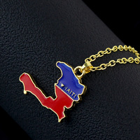 Collier pendentif carte de Haïti en métal, vente directe d'usine, alliage de zinc, drapeau haïtien, collier pour femme, idéal pour un cadeau