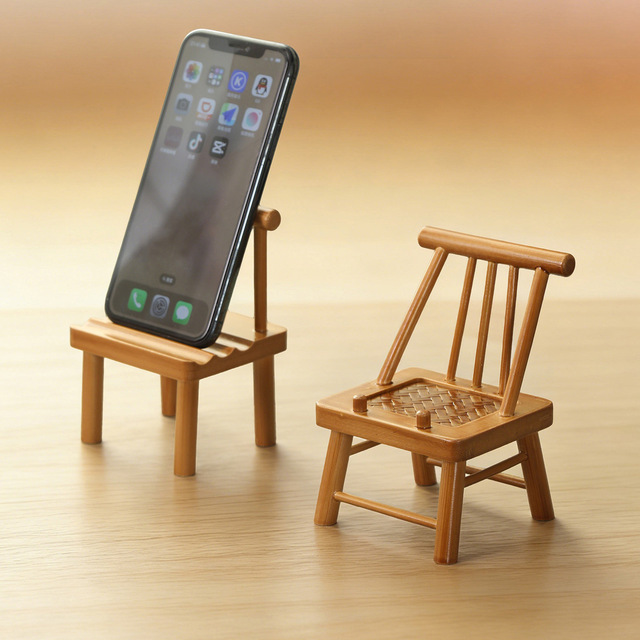 Mini Handmade Bamboo Chair Phone Stand Retro Chinese Style Creative Cute Home Decor Smartphones Tablets Bamboo Craft