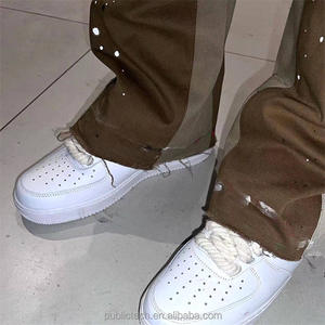 Streetwear Mens Jogger Pants Sweatpants Patchwork Trousers Custom Paint Splatter <b>Raw</b> Edge Hem Flare Pants for Men - Product Image 3