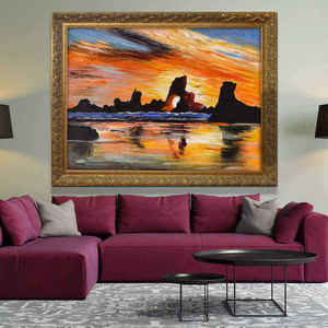 Peintures à l'huile abstraites impressionnistes faites à la main, décor de salon ou de bureau, <span class=keywords><strong>paysage</strong></span> de coucher de soleil sur la <span class=keywords><strong>mer</strong></span> et les montagnes, personnalisable, simple, <span class=keywords><strong>paysage</strong></span> marin - Product Image 3