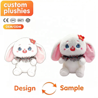 Peluche Lapin Mignon à Oreilles Tombantes avec Fleur Rouge et Col en Dentelle à Pois – Vente en Gros Fabricant – Peluche Douce Animal Lapin Rembourré