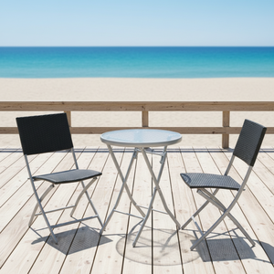 Leisure Modern 3pcs Steel <b>Rattan</b> Foldable Garden <b>Bistro</b> <b>Set</b> Outdoor Furniture 1 Year Warranty for Balcony Hotel School Use - Product Image 1
