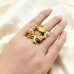 Ocean themed open face stainless steel <b>ring</b> for women featuring a conch shell and starfish design a unique and exaggerated style - Product Image 3