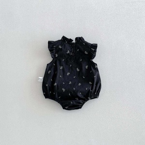 Nouvelle Combinaison d'été fine pour bébé fille, style chinois, col feuille de <span class=keywords><strong>lotus</strong></span>, en coton, motif floral, sans manches - Product Image 4