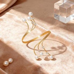<span class=keywords><strong>Ensemble</strong></span> de bracelets et bagues électroplaquées en fer avec perles et lignes torsadées géométriques simples, style mode bureau/carrière pour femmes, de style européen et américain - Product Image 2