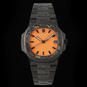 Reloj de Pulsera de Alta Gama con Caja Octogonal de Fibra de Carbono Marmoleada Premium, Esfera con Rayas Naranjas, Fecha Automática, Resistente al Agua, para Hombre y Mujer - Product Image 1